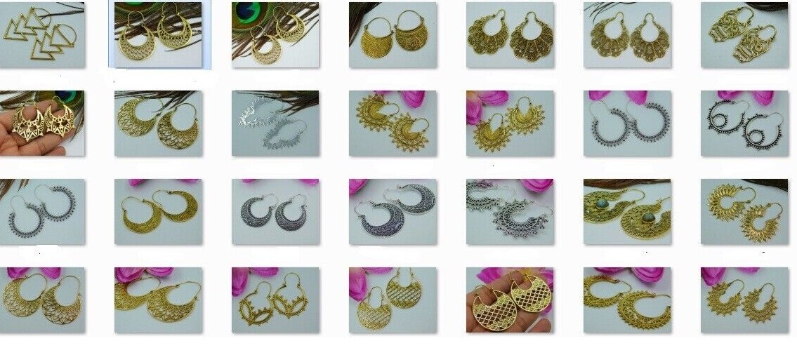 50 PAIRS WHOLESALE LOT MIX SACRED MANDALA HOOP BRASS TRIBAL BOHO HIPPY EARRINGS