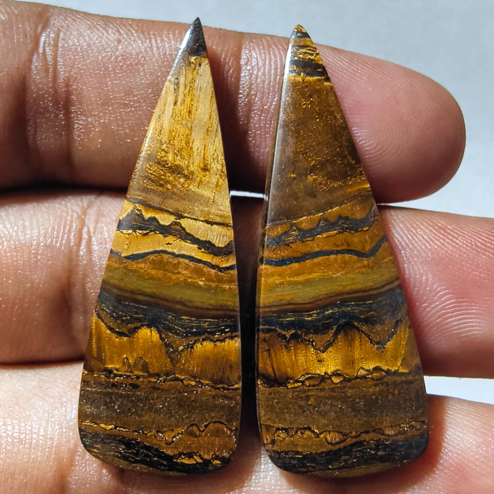 48 Cts Natural Tiger’s Eye Pair Cabochon Gemstone For Earrings 42 X 14.7 MM