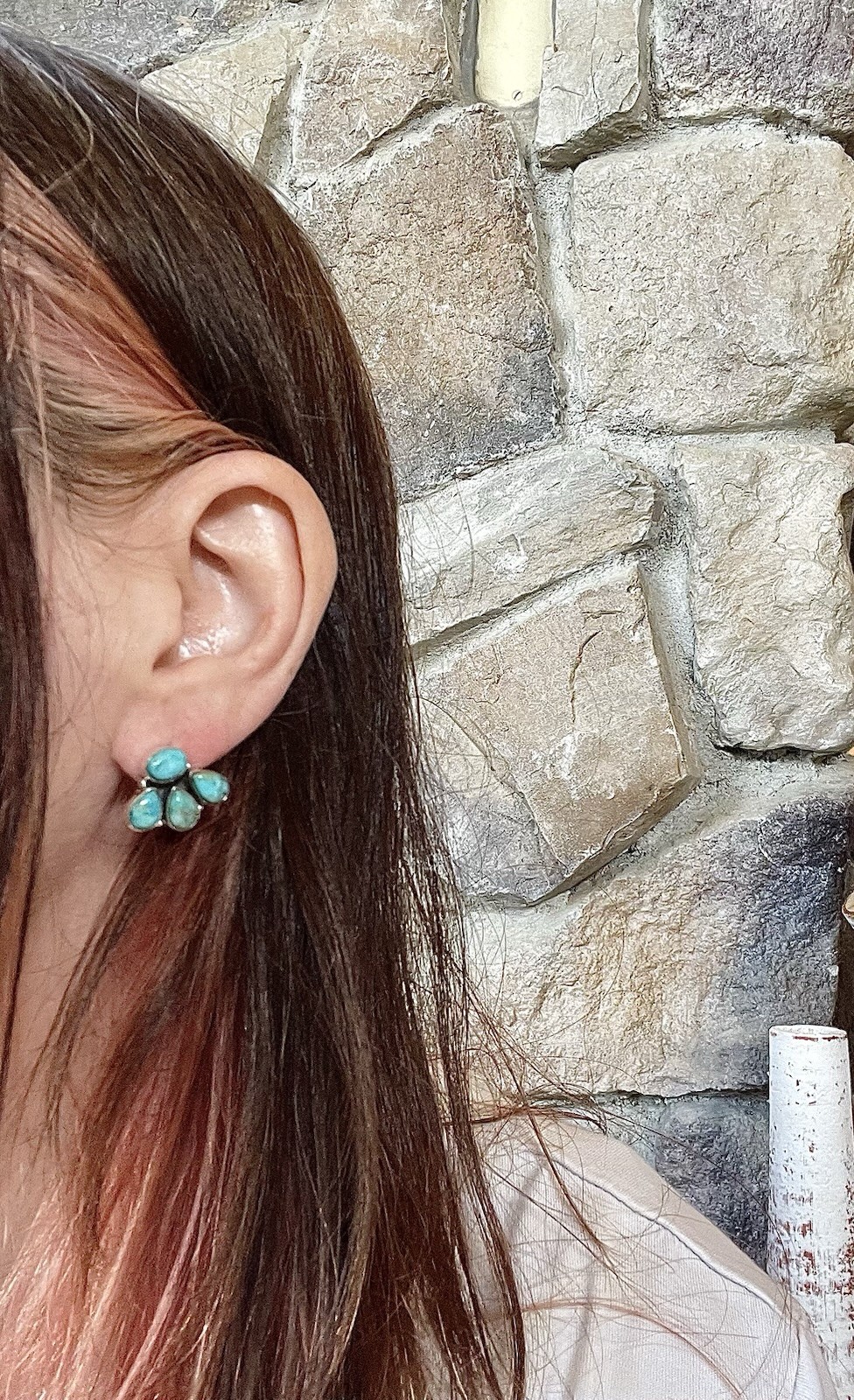 Native American Style Sterling Silver Turquoise Cluster Earrings Southwest Boho