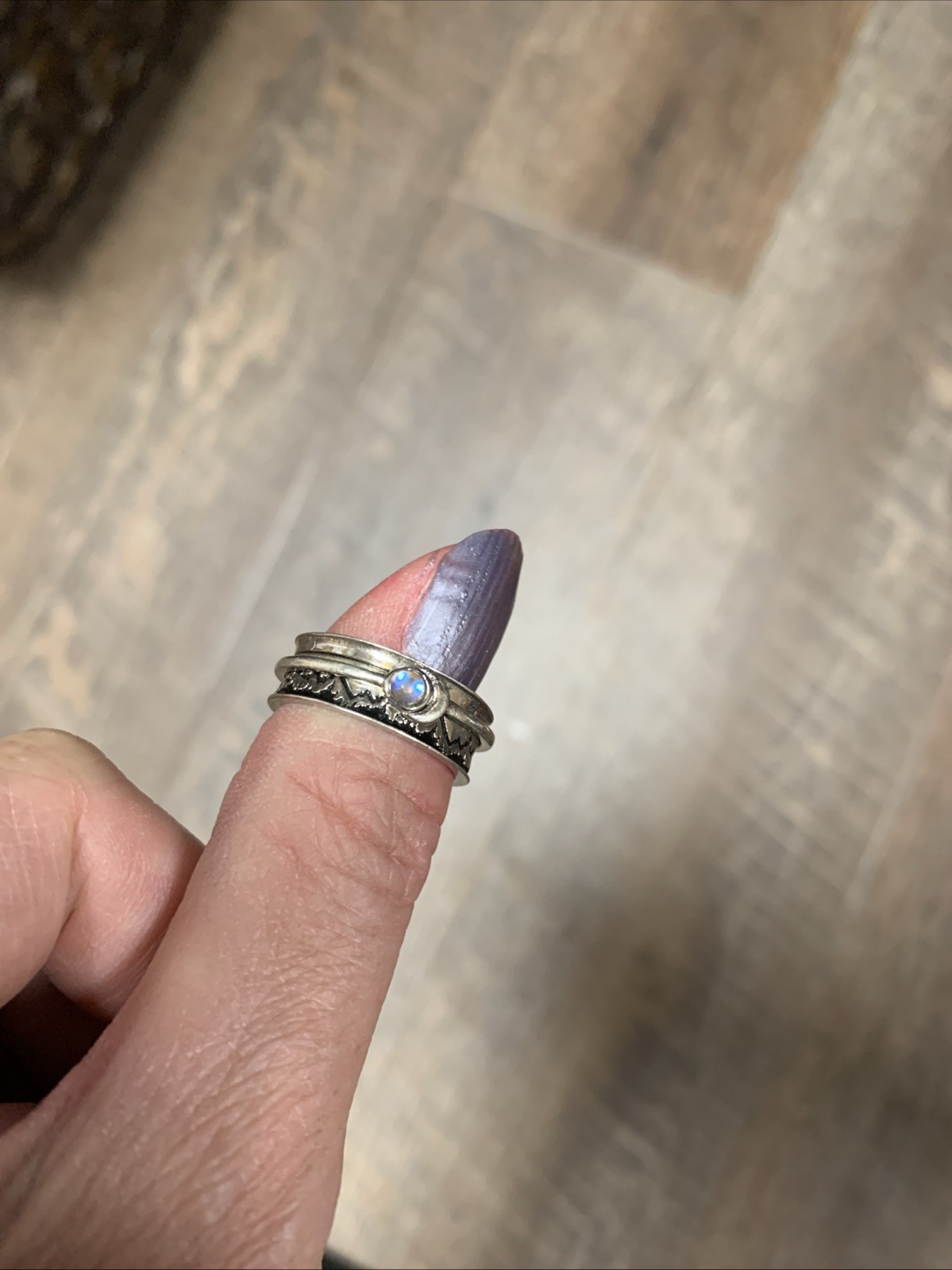 Crescent Moon Moonstone Spinner Ring Silver Size 7