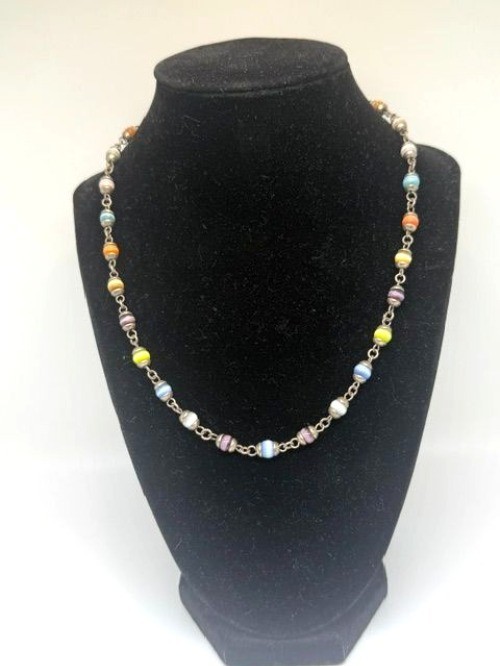 Vintage Marked 925 Silver Mexico Multi Color Beaded Choker Necklace