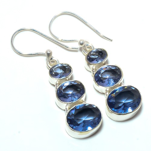 Iolite Gemstone 925 Silver Plated Earring 1.64″ T84