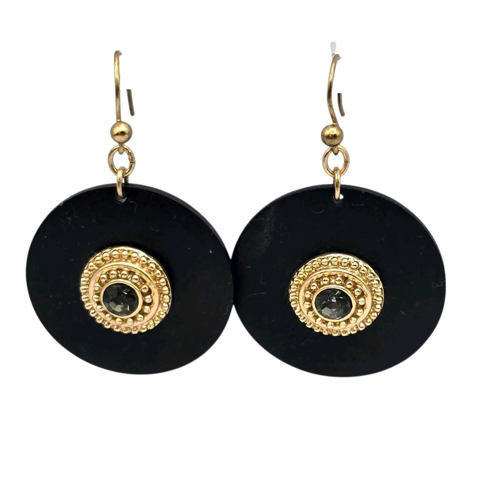 Earrings Vintage Black Wood Disc Boho Mix Materials Metal Wood Rhinestones S3273