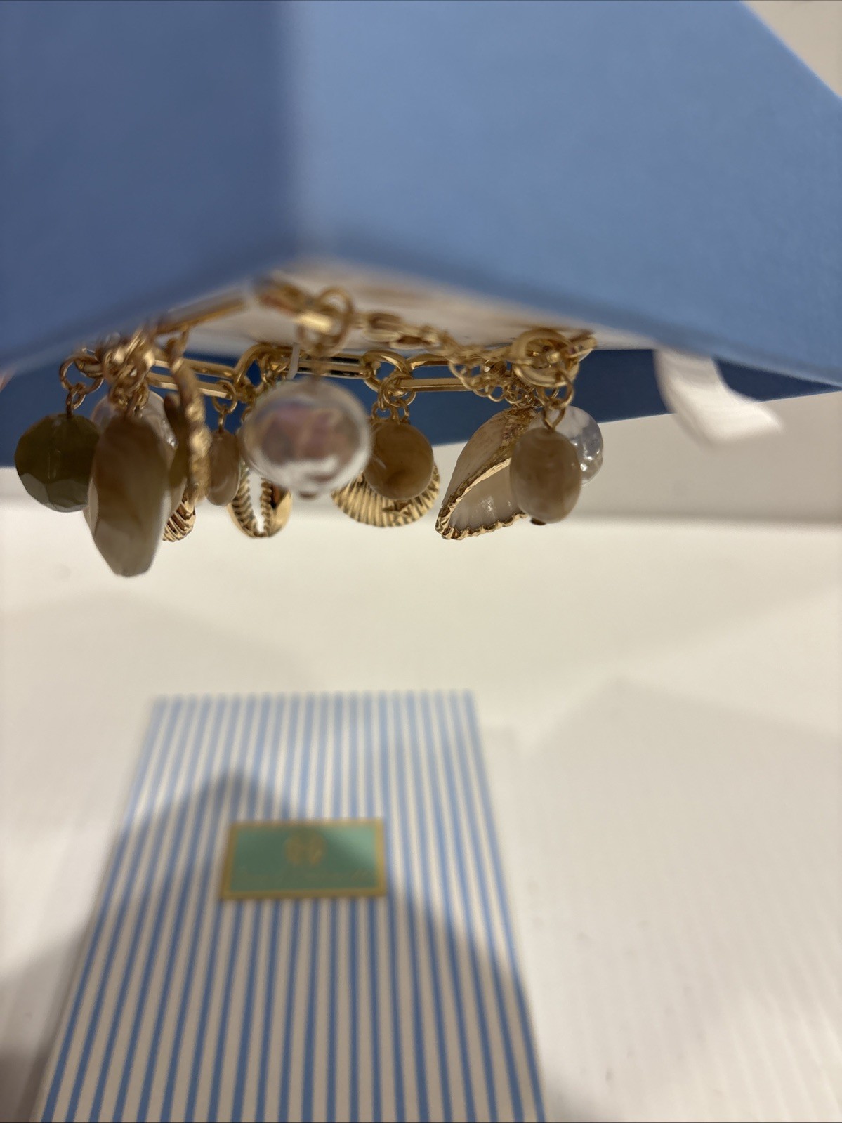 House of Harlow Glass Pearl and Natural Shell Beach Charm Bracelet NWT