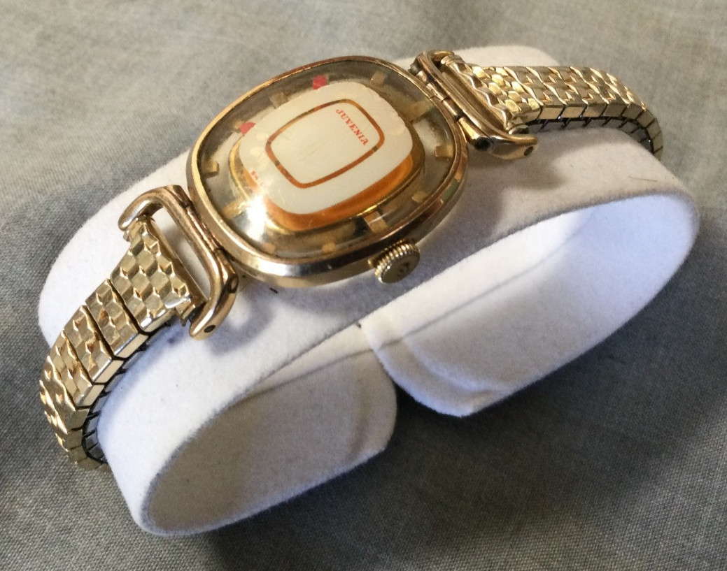 Vintage Juvenia Swiss Skeleton Mystery Watch 17 Jewels Speidel Band 10 K GF Caps