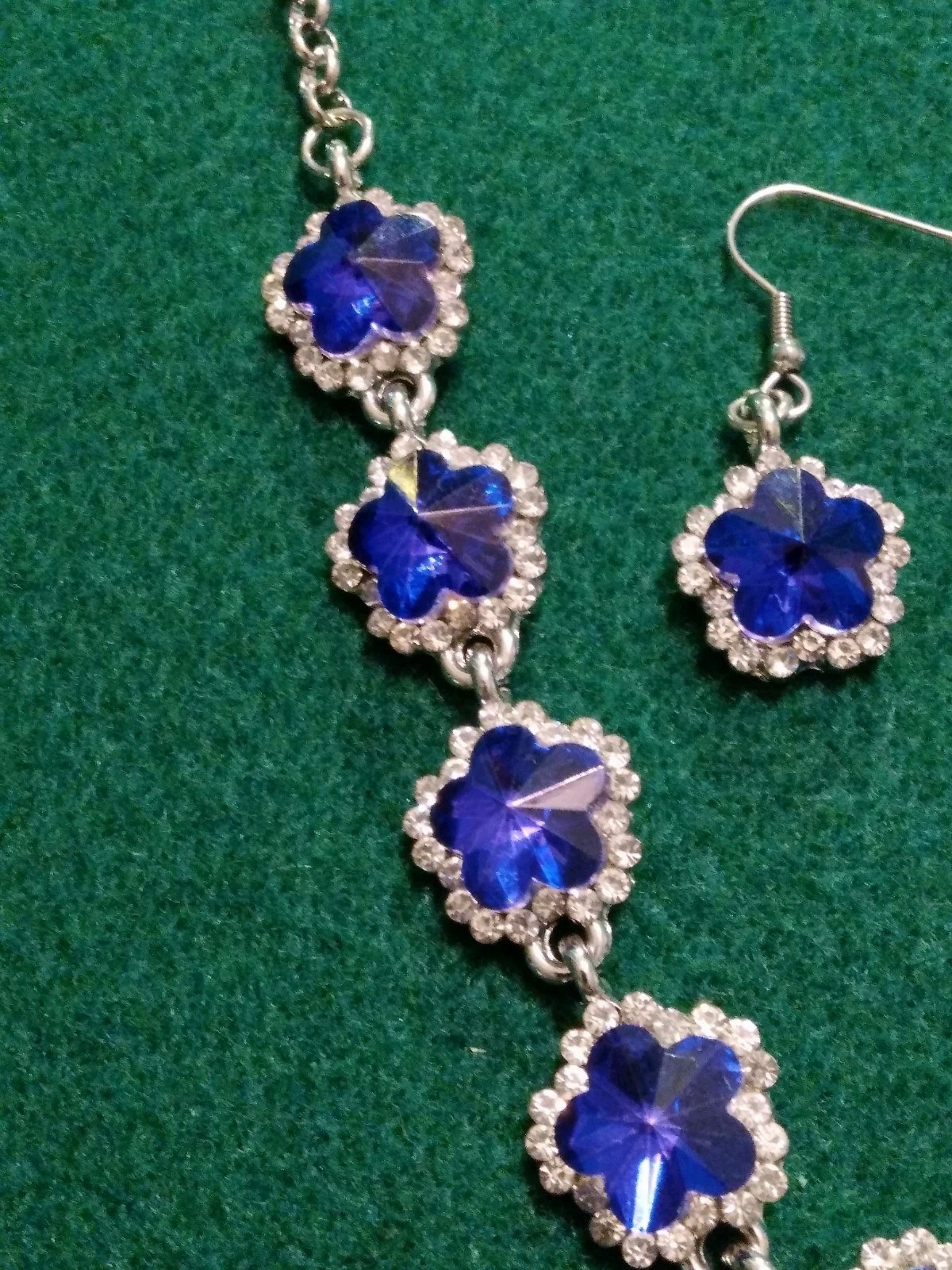 Contemporary Y Deep Blue Purple Rivoli Glass Pave’ Rhinestone Necklace Set