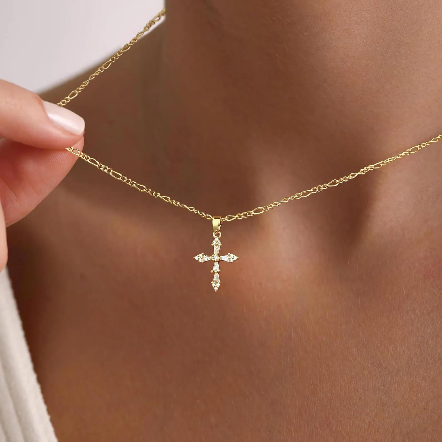 Cross Necklace for Women,14K Gold Plated Small Dainty Colorful Beaded Cubic Zirc