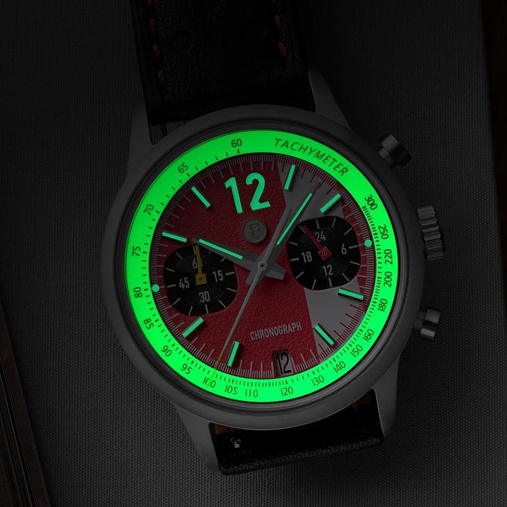 Ferro & Co. Race Master Chronograph Quartz Red Steel Black Leather Men’s Watch