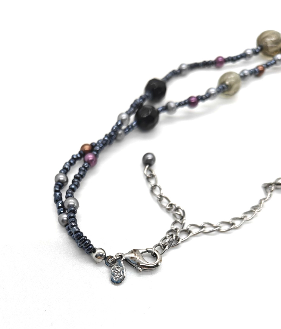 Premier Designs Beaded Necklace Multi Color Glass Beads Swirled Double Strand