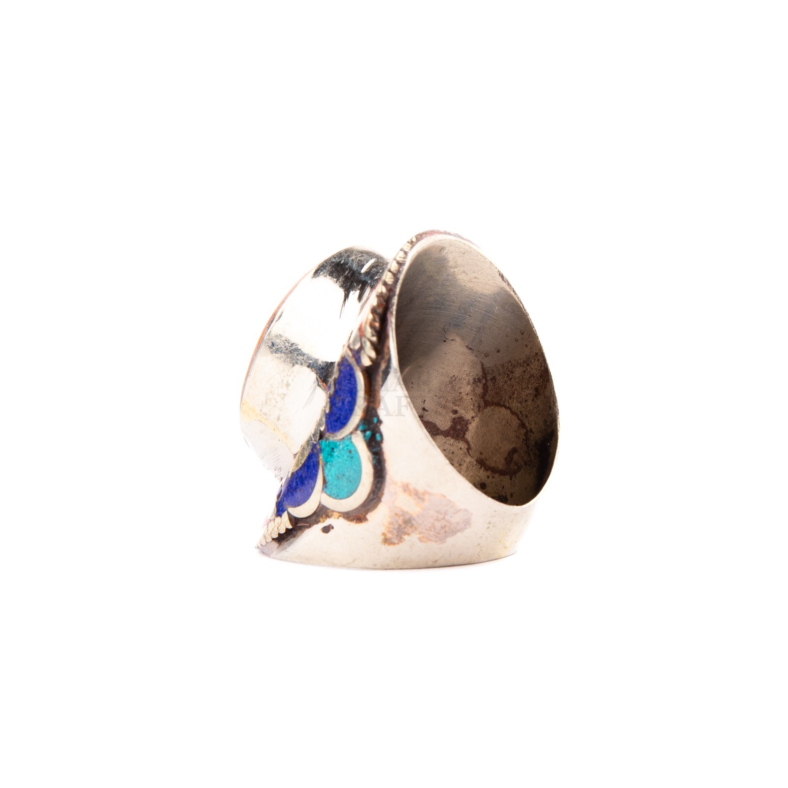 Tibetan Ring, Orange Coral Lapis Lazuli Stone, Traditional Tibetan Bead Jewelry,