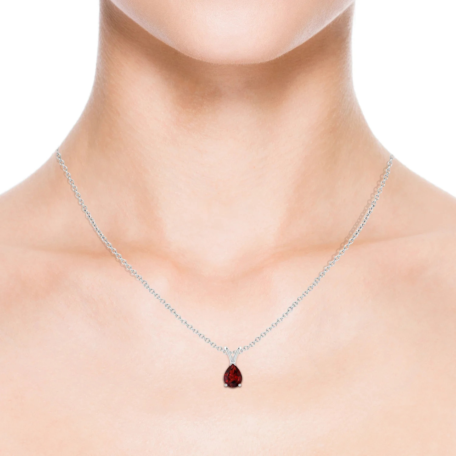 Angara Natural V-Bale Pear-Shaped 1.3 ct Garnet Solitaire Pendant in Silver