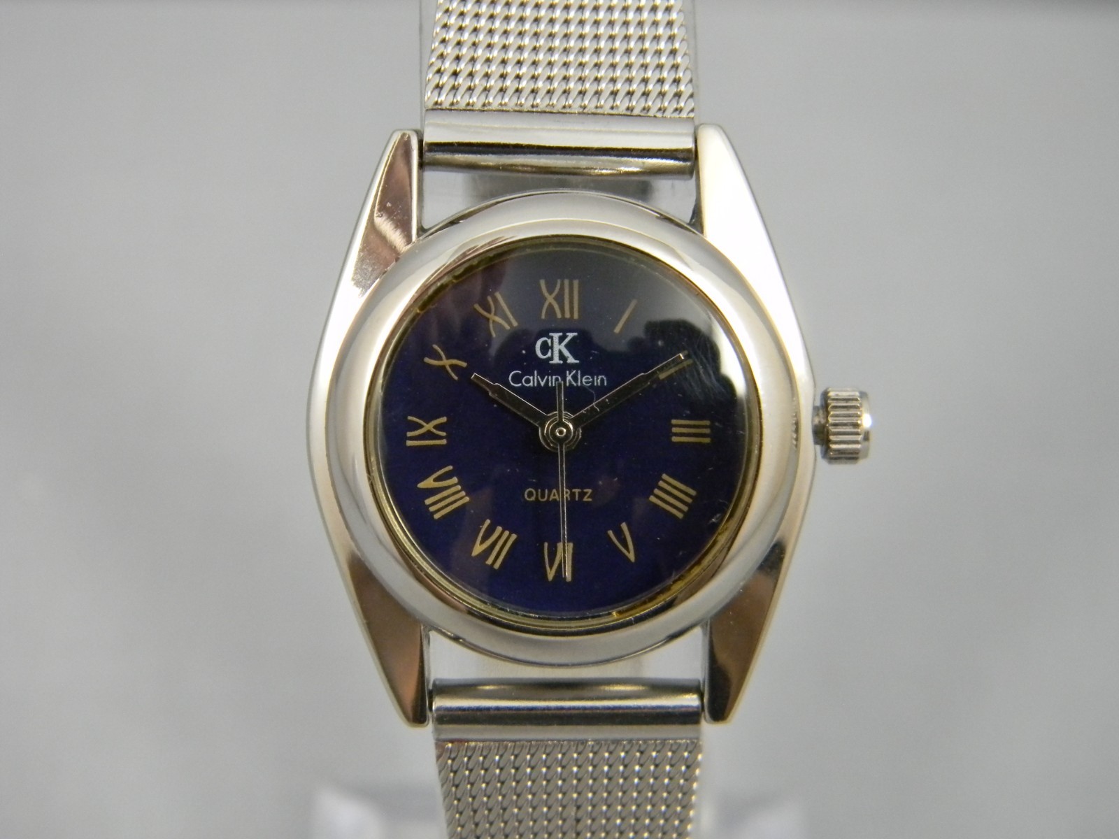 Calvin Klein Watch Women 26mm Silver Tone Blue/Black Dial Mesh Band New Battery