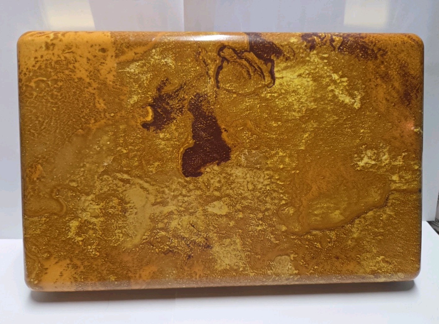 Vintage Mele Jewelry Box Organizer Marbled Butterscotch Gold Trim MCM