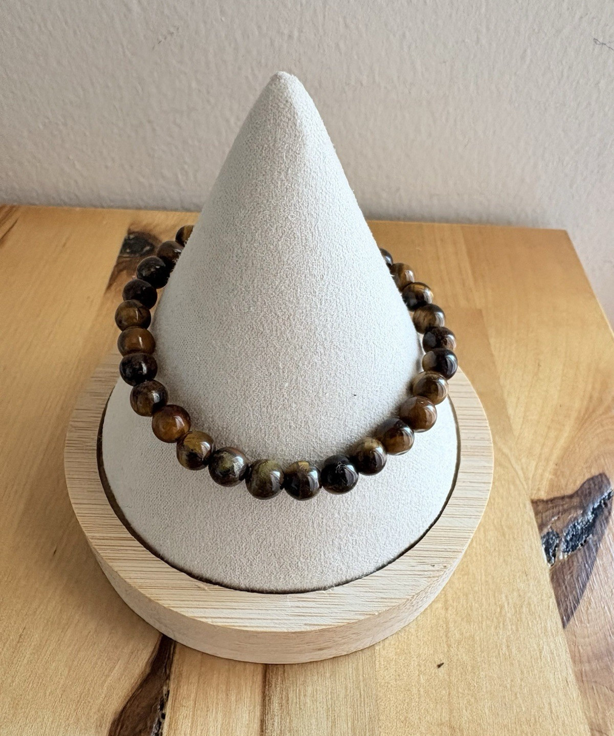 Tiger’s Eye Brown Round Beaded Stretch Bracelet, Gemstone Stone Beads
