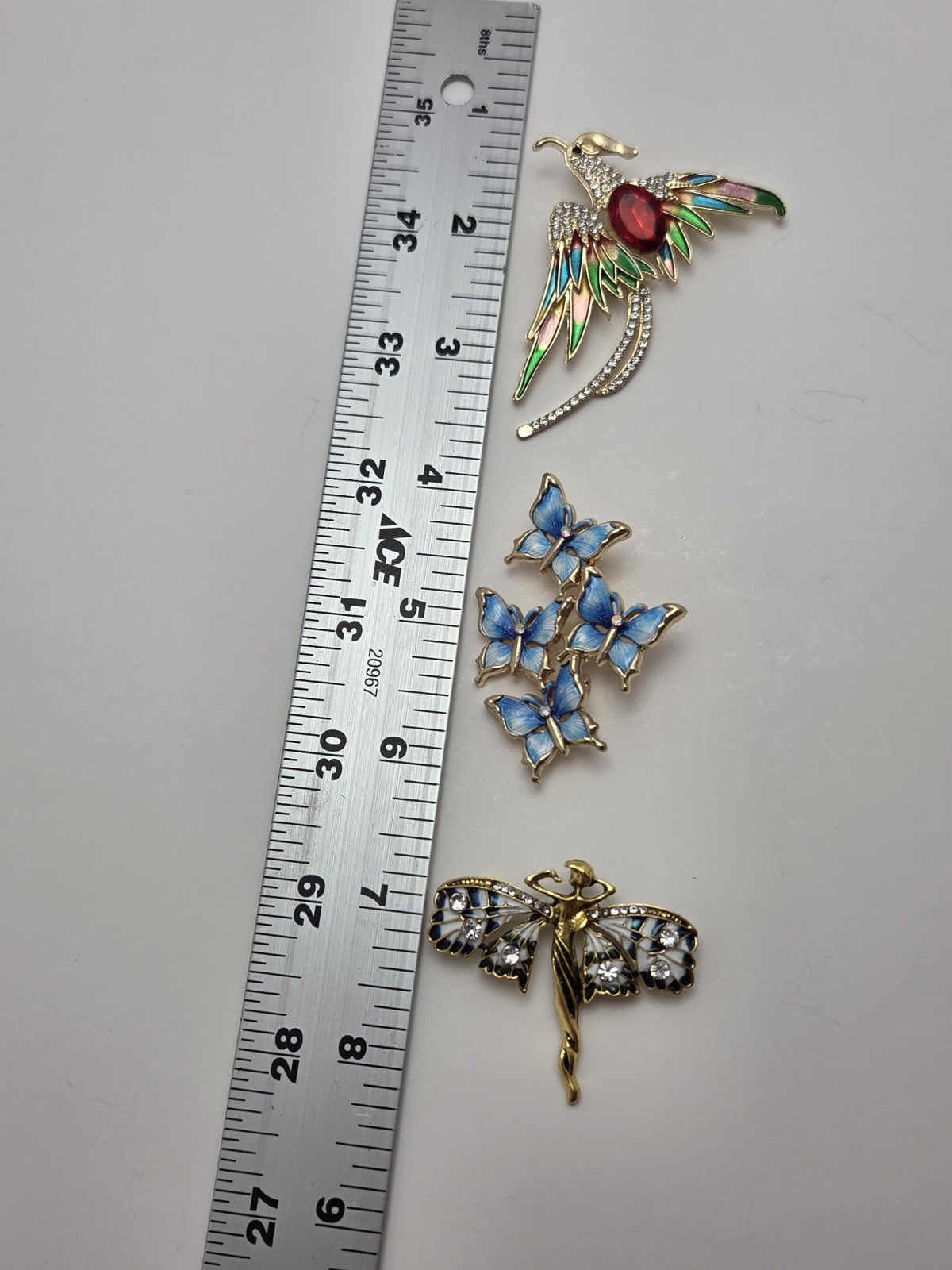 Gold Tone Lot of 3 Butterfly & Bird Brooch Pins Multicolor Enamel Rhinestone