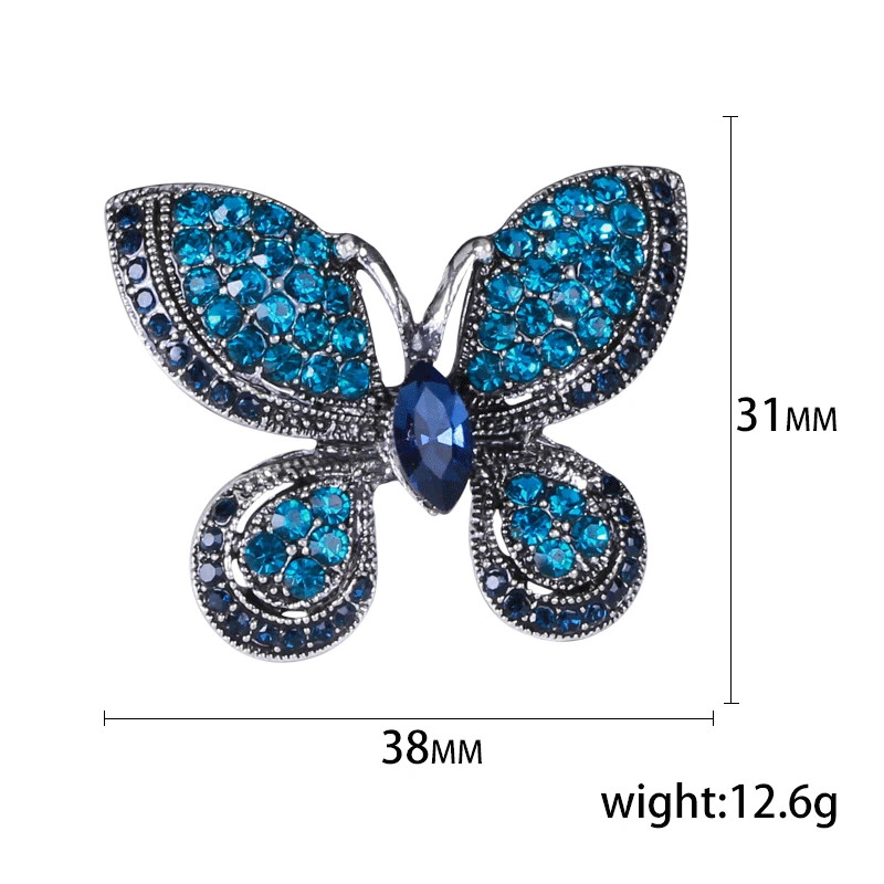 Metal Tone Rhinestone Butterfly Brooch Unisex Insect Wing Brooches Jewelry