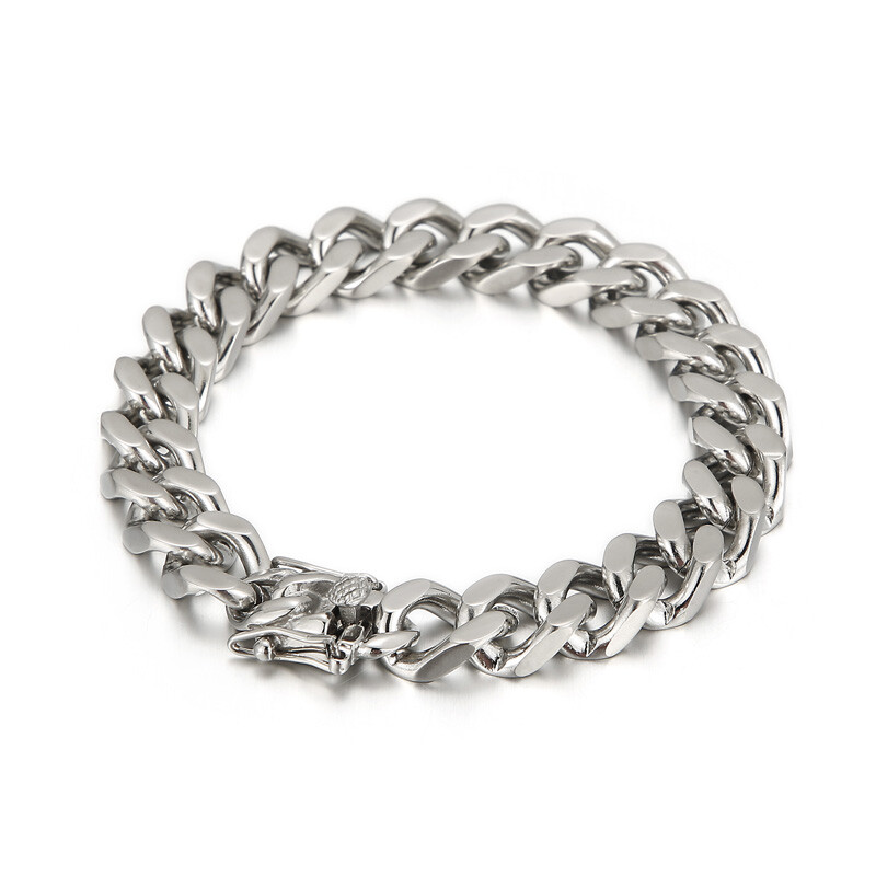 12mm 8.66” pure stainless steel cuban curb link chain bracelet bangle silver