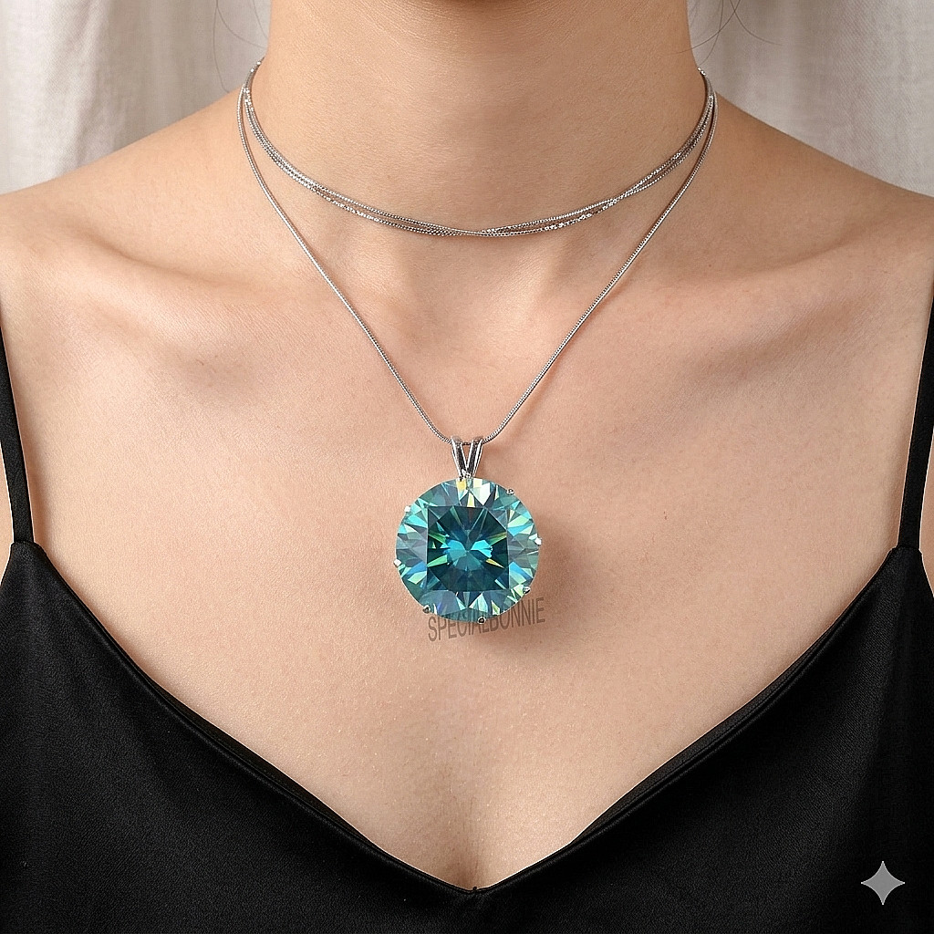 RARE 18.15 Ct Blue Diamond Solitaire Pendant, Amazing Shine, FREE Studs