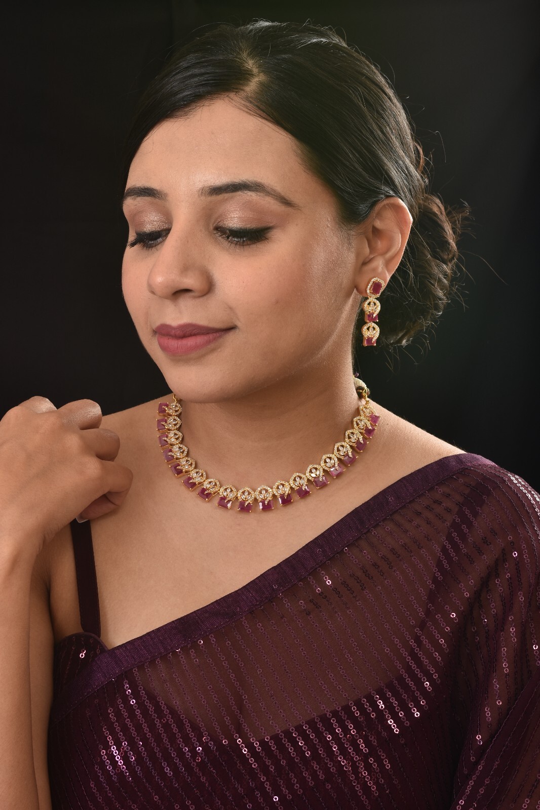 Bollywood Stylish CZ Red Ruby BRIDAL Necklace Set with Earring for all occassion