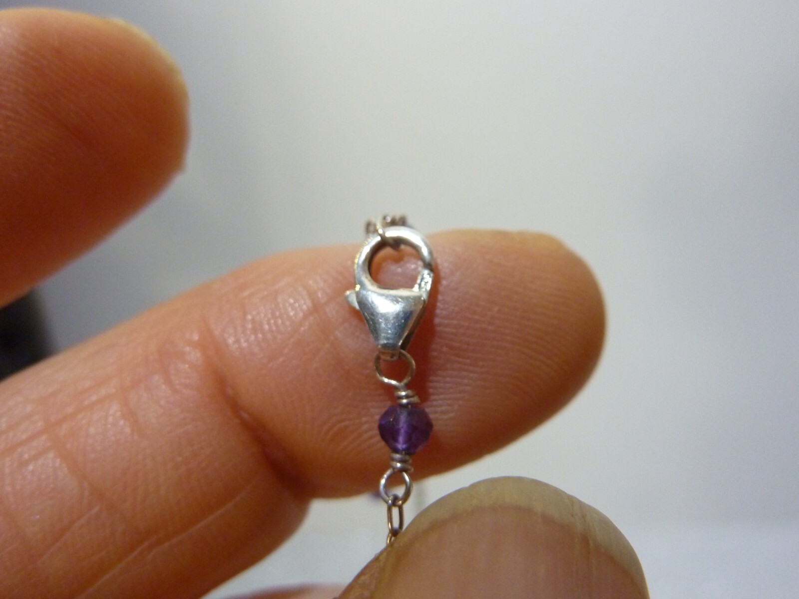 Gorgeous Amethyst Chips Hammered Sterling 925 Double Circle 925 Necklace 16-18″