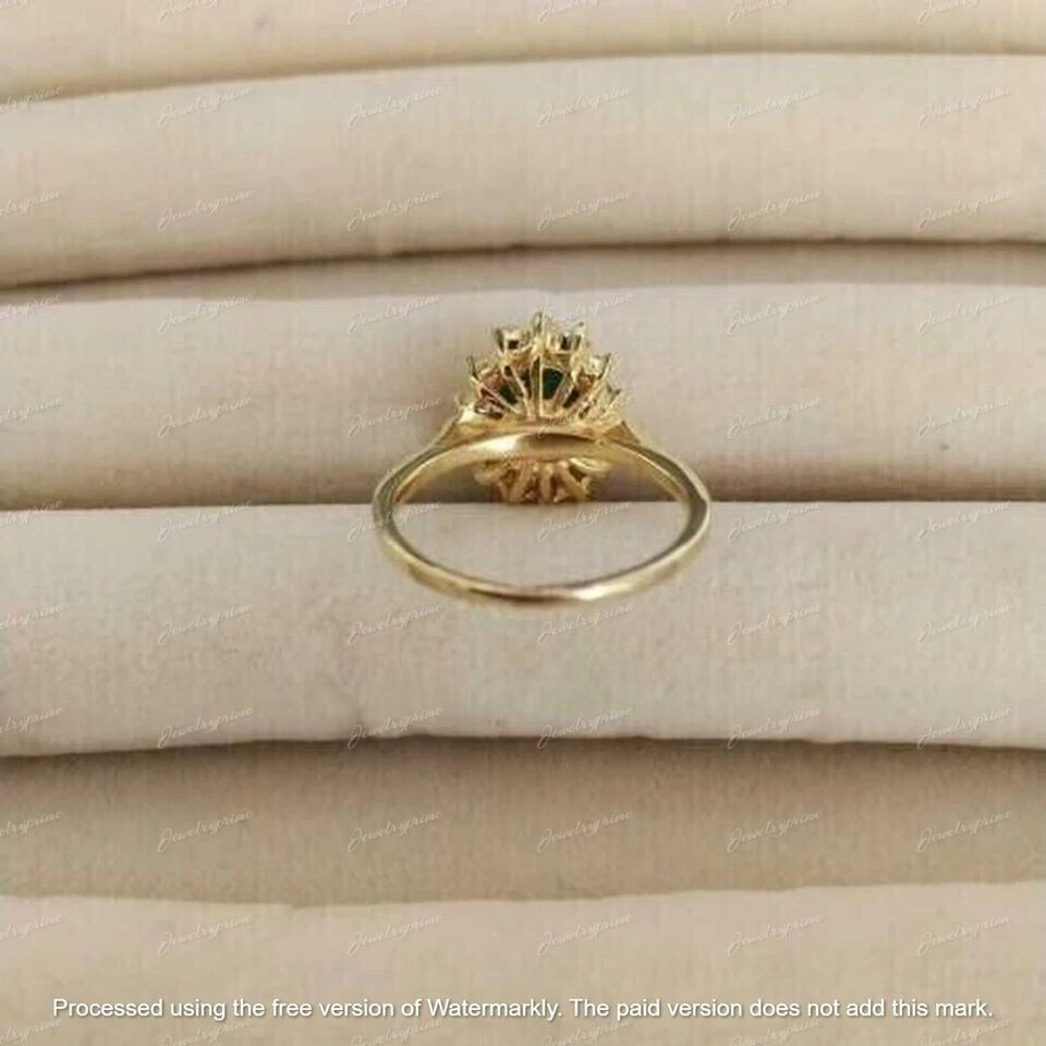 2.30Ct Oval Cut Green Emerald Lab-Created Engagement Ring 14k Yellow Gold Plated