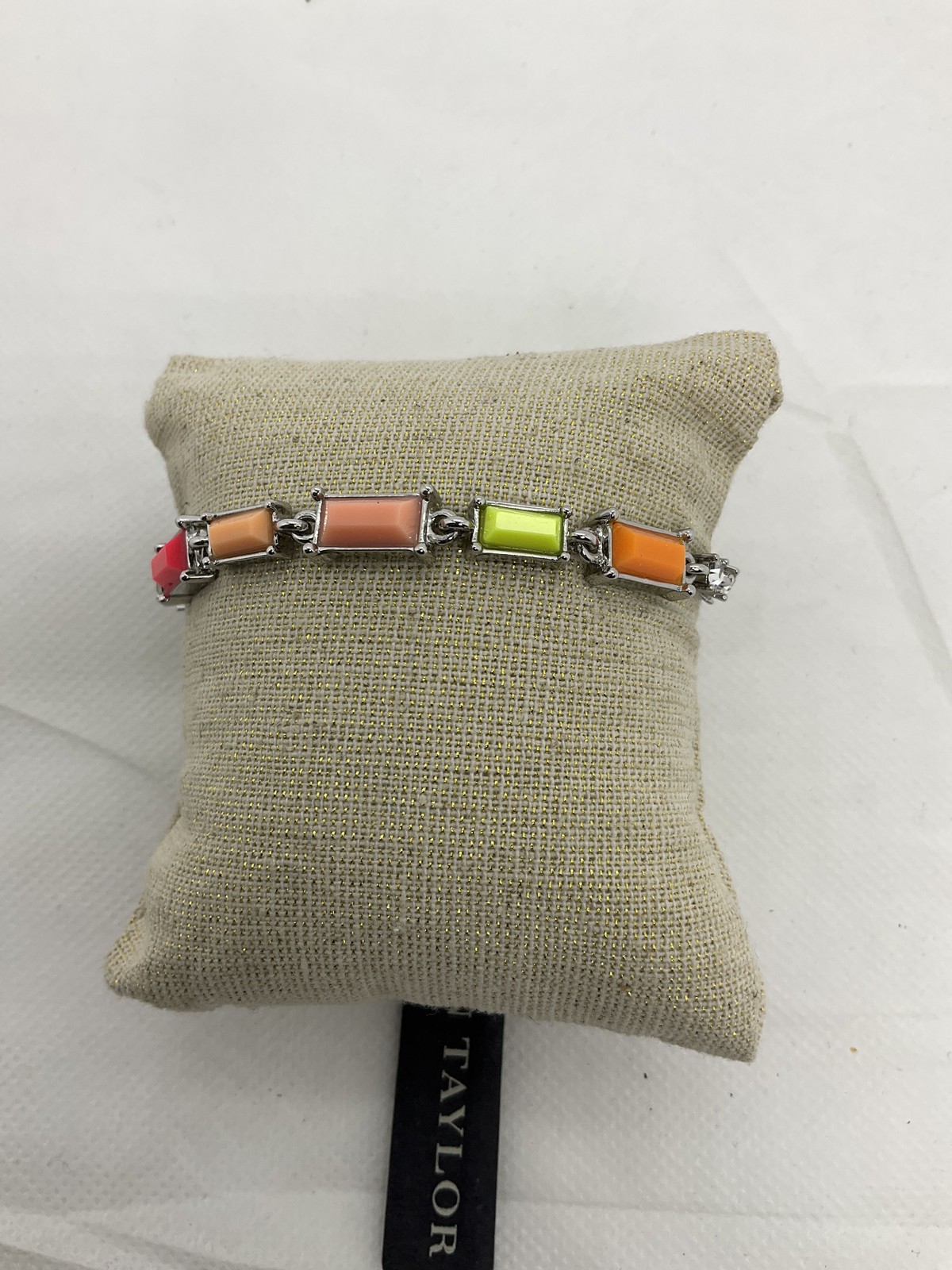 Ann Taylor Silver Tone Colorful Baguette Faux Pearl Layered Necklace Bracelet