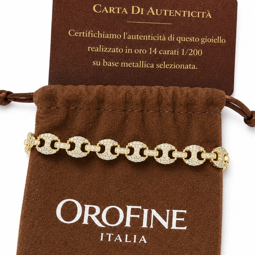 Italian 1/200 14k Yellow Gold Oro Overlay Iced CZ G Puff Link Bracelet Pulsera