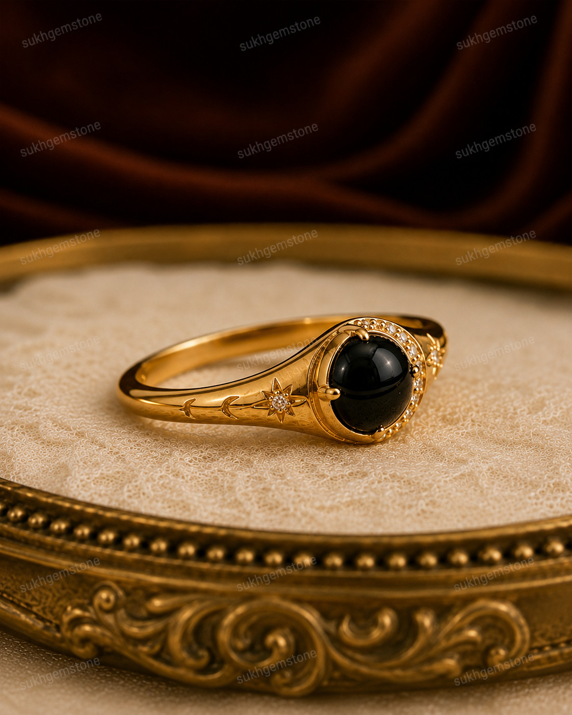 Lab Created Black Hakik Ring, Base Metal: Brass Finish: Gold Plated