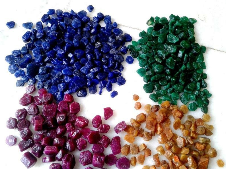 Natural Emerald Ruby Blue Yellow Sapphire Corundum Rough Gemstone Lot