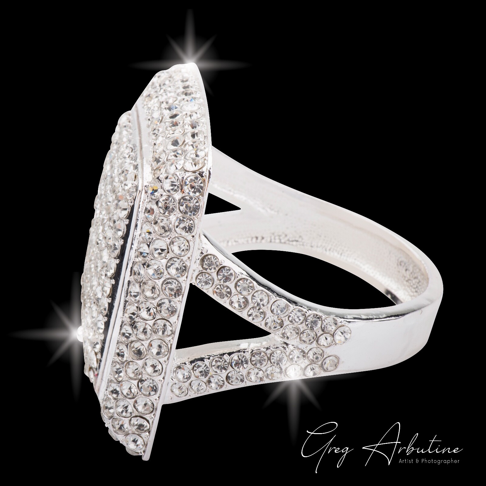 Big Bling Ring Box 2 Piece Set Gold & Silver ALL METAL Swarovski Style Crystals