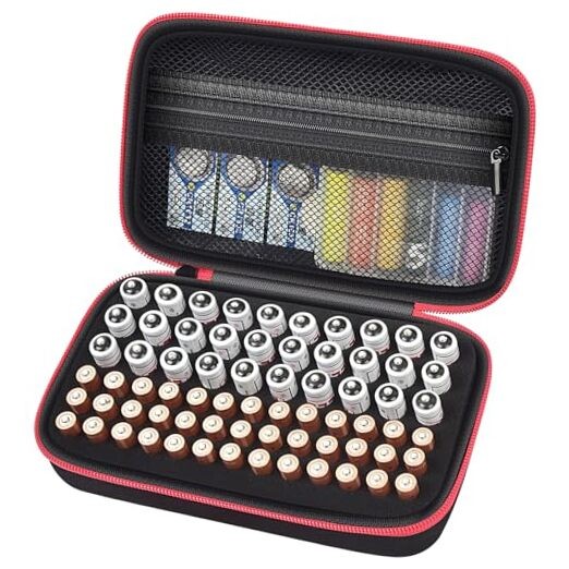 Battery Organizer Case for AA AAA Batteries, Storage Holder Box with Mesh Red