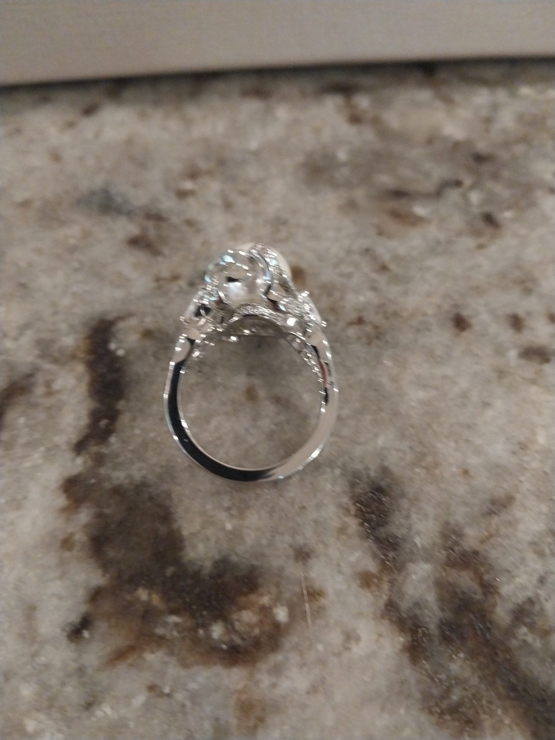 White Shell Pearl, Simulated Diamond Ring in Silvertone (Size 9.0) 1.10 ctw