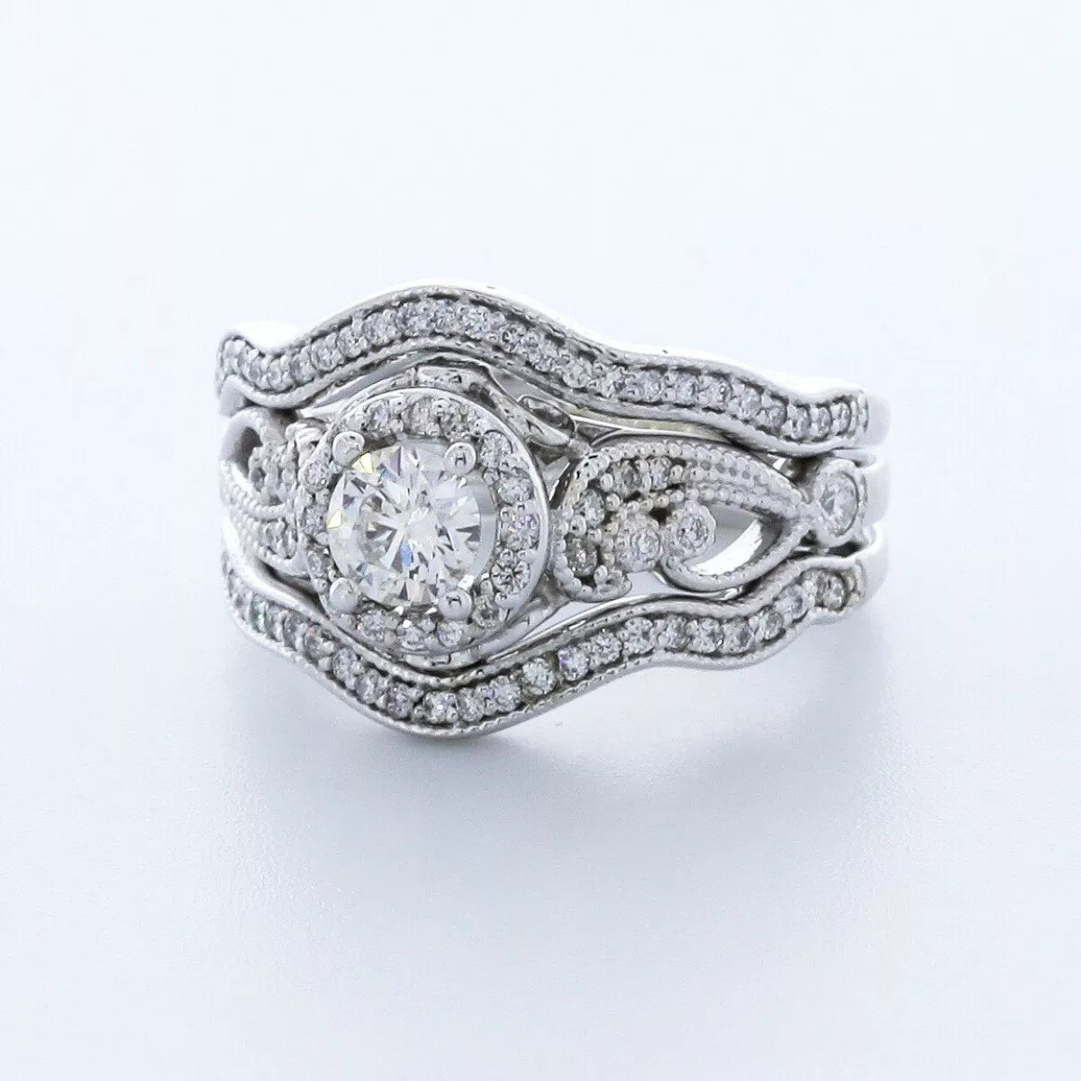 14K White Gold Engagement Ring Set Halo 1.60 Carat Round Lab-Grown Diamond D VS1