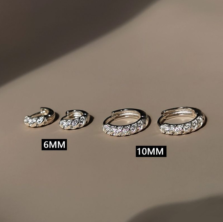 6/8/10mm 925 Sterling Silver CZ Huggie Hoop Small Earrings Women Girl 2Pcs I82