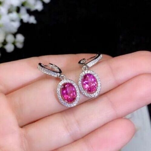 4.20Ct Lab Created Red Ruby Drop & Dangle Earrings 14K White Gold Finish