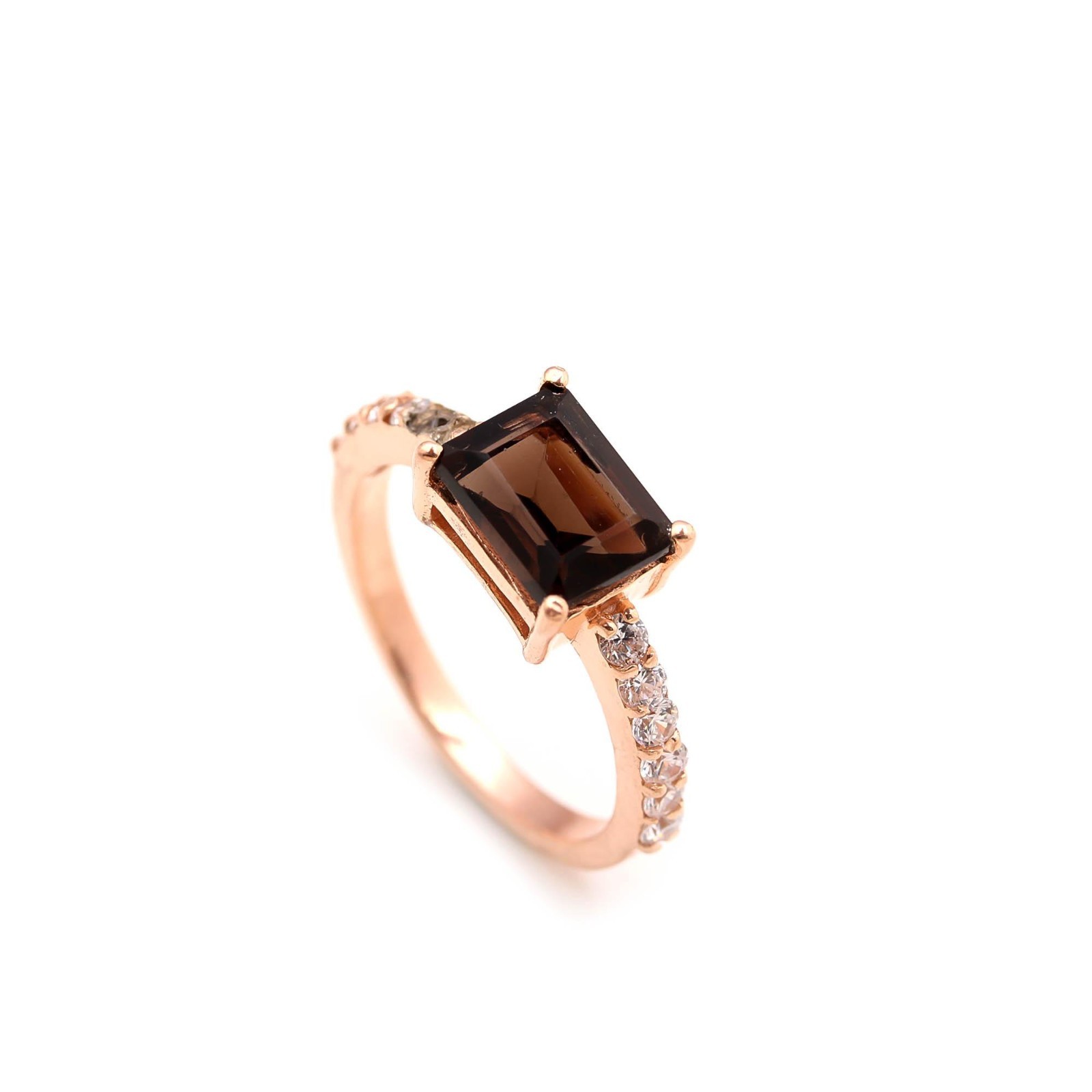 Natural Smoky Quartz Octagon Ring Rose Gold Fill Solid Silver Minimalist Jewelry