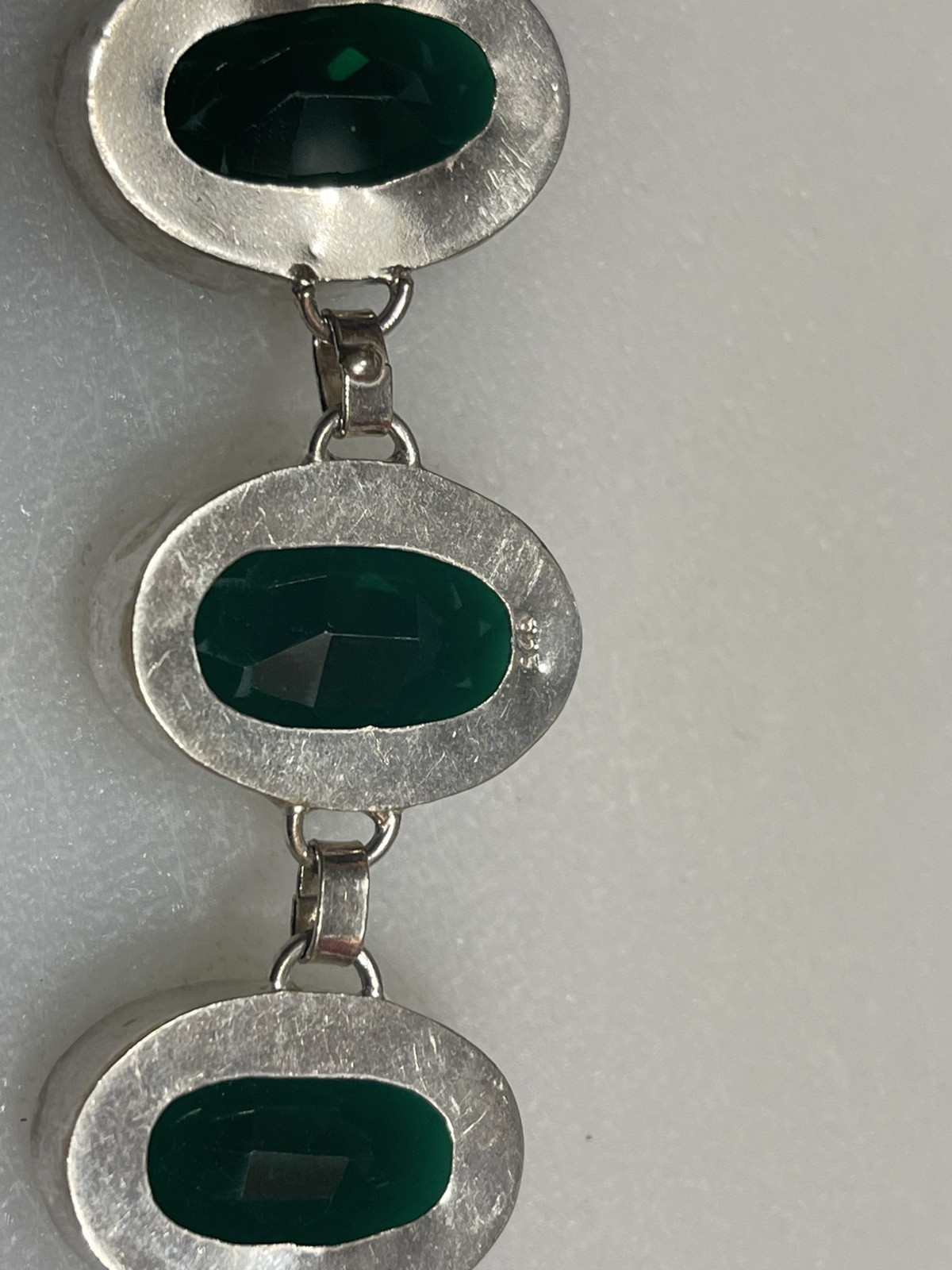 Vintage-Style Green Statement Link Bracelet – Stamped 925 50g untested