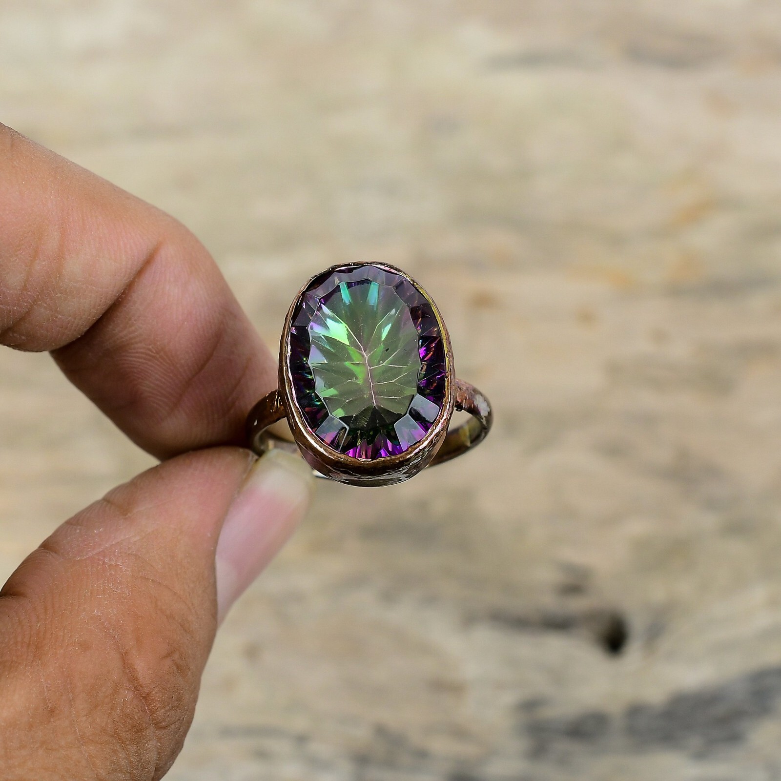 Rainbow Mystic Topaz Electroformed Adjustable Ring Size Adjustable Copper