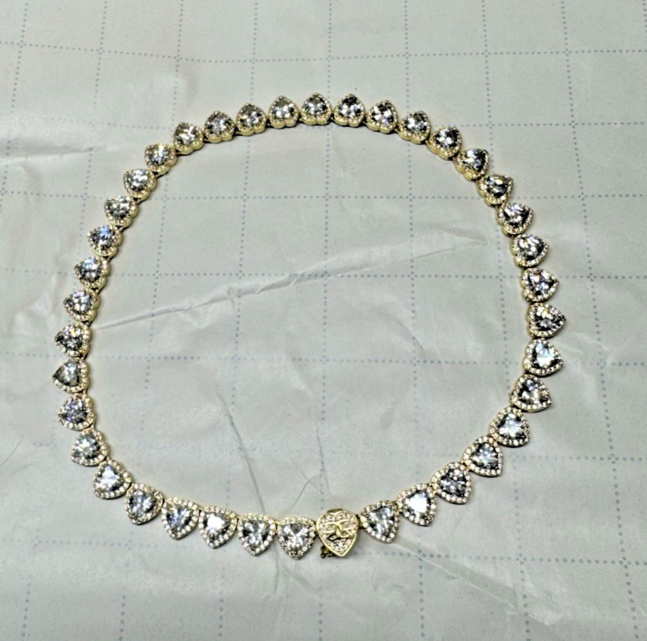 Gold Gods – Heart Shaped 18kt Gold Plated Tennis Necklace With CZ Gems 16″