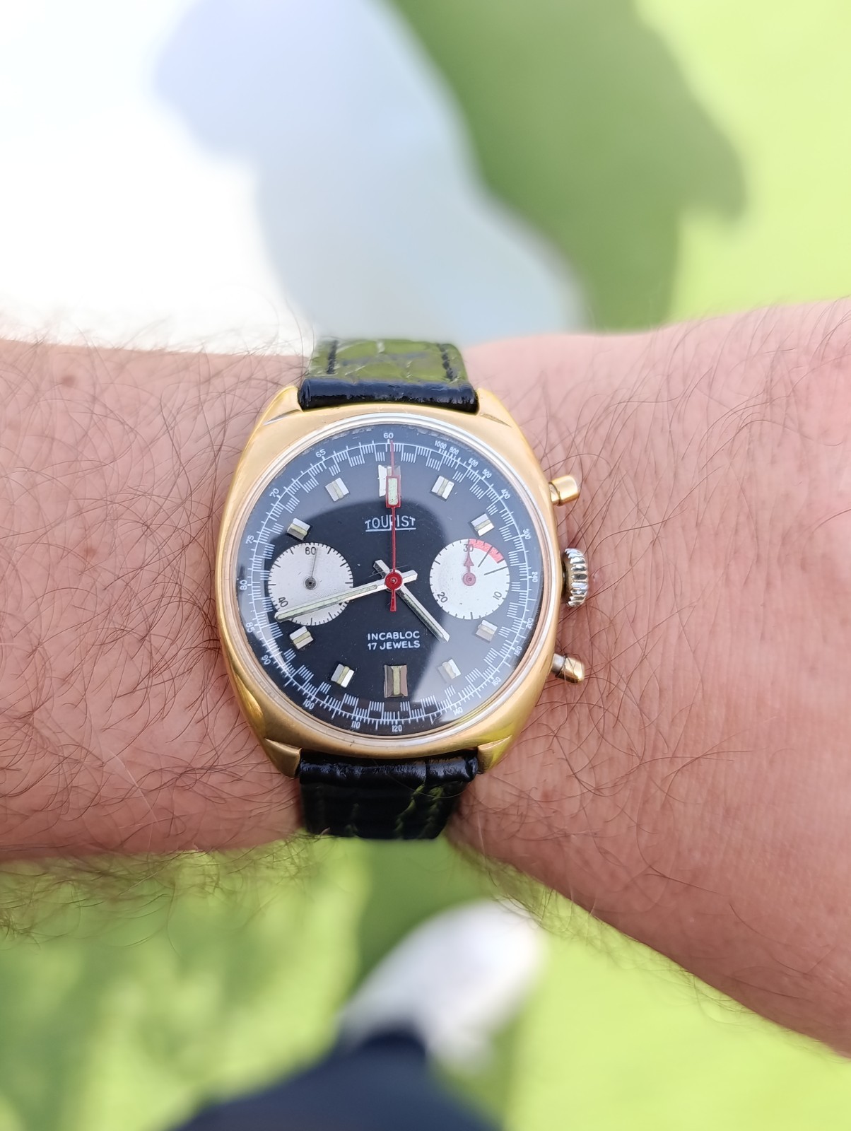 Vintage TOURIST Reverse Panda Chronograph – Valjoux 7733 – 1970s – Working