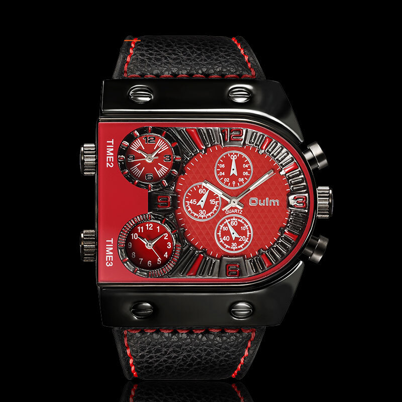 Multiple Time Zone Oulm Watches Unique Design 3 Different Time Sports Mens Watch