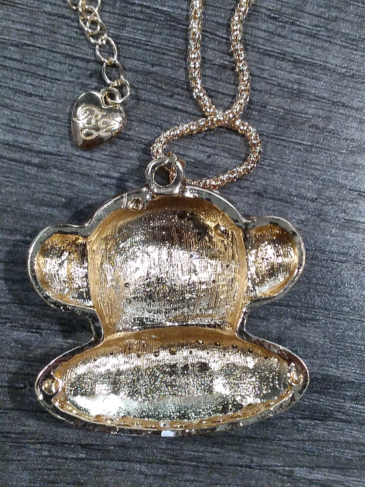 Eclectic Whimsical BROWN CARTOON MONKEY FACE Rhinestone Pendant Necklace