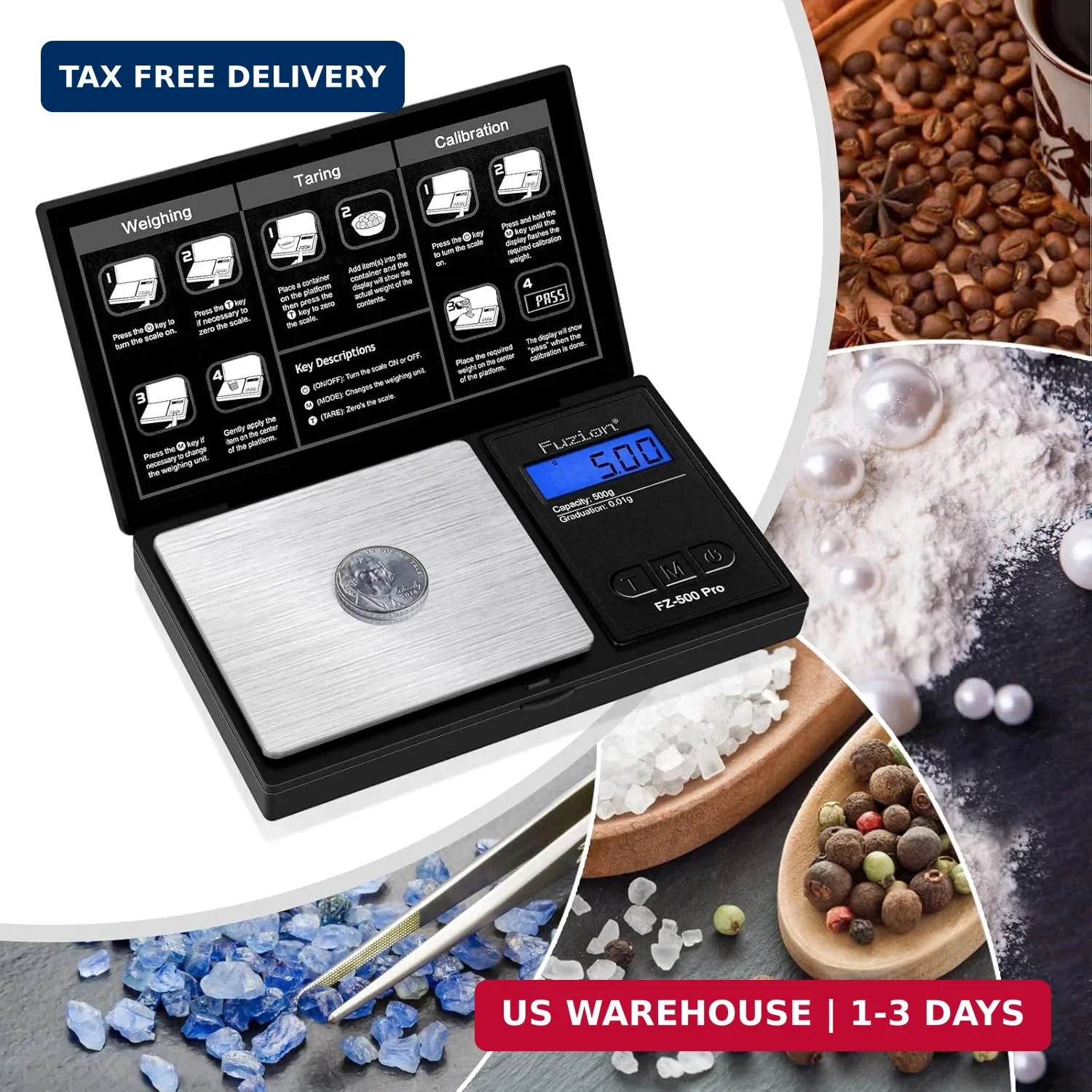 Fuzion Gram Scale, Digital Pocket Scale .01 Gram Accuracy, 500g Mini Jewelry Sca