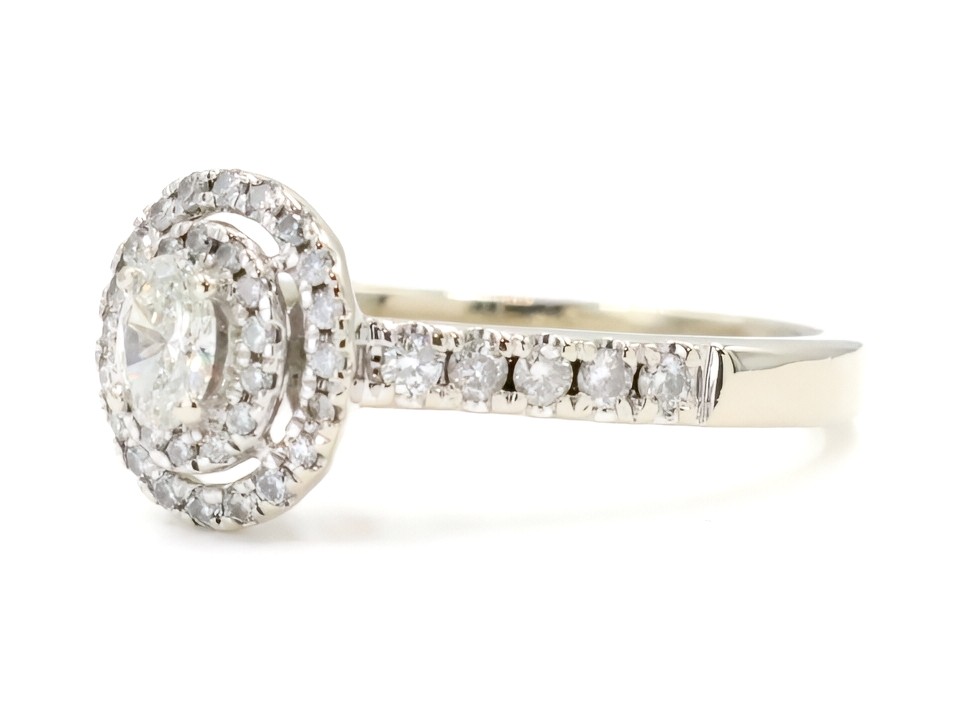 Double Halo 0.65 Ctw Oval & Round Diamond 14KT White Gold Engagement Ring 3.29g