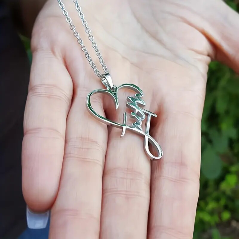 Heart Shaped Necklace Christian Faith Religious Pendant Necklace Stainless Steel