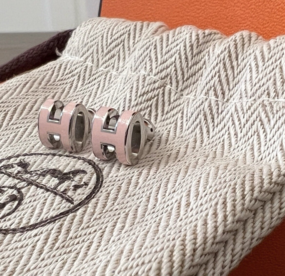 Hermes Mini Pop H Earrings Pink Gold Plated Authentic Sold Out!
