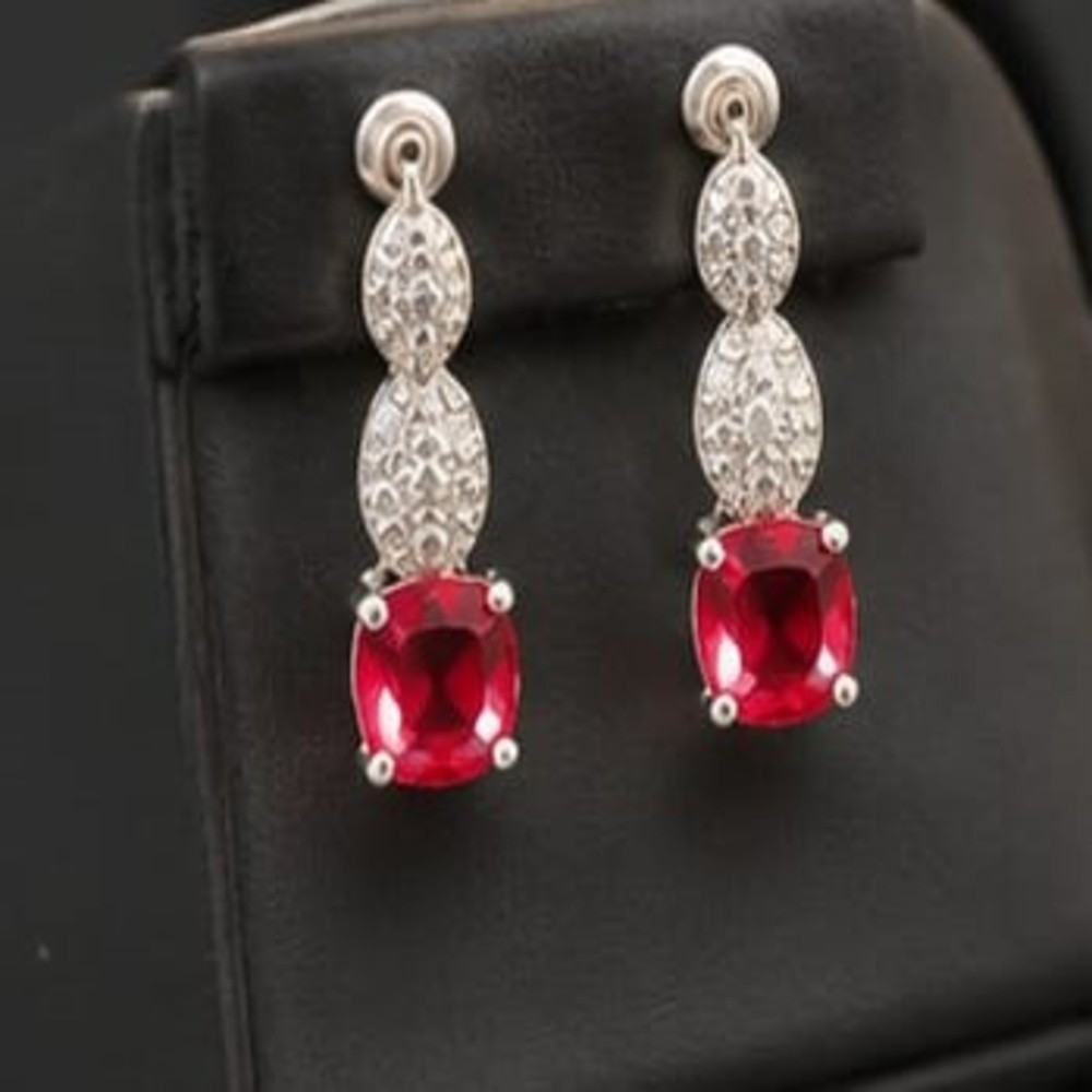 Red CZ Necklace Set for Women Silver Tone Statement Jewelry Matching Earrings