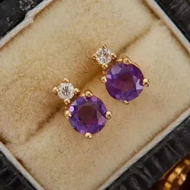 3 Ct Round Cut Simulated Amethyst Women’s Stud Earrings 14K Yellow Gold Plated