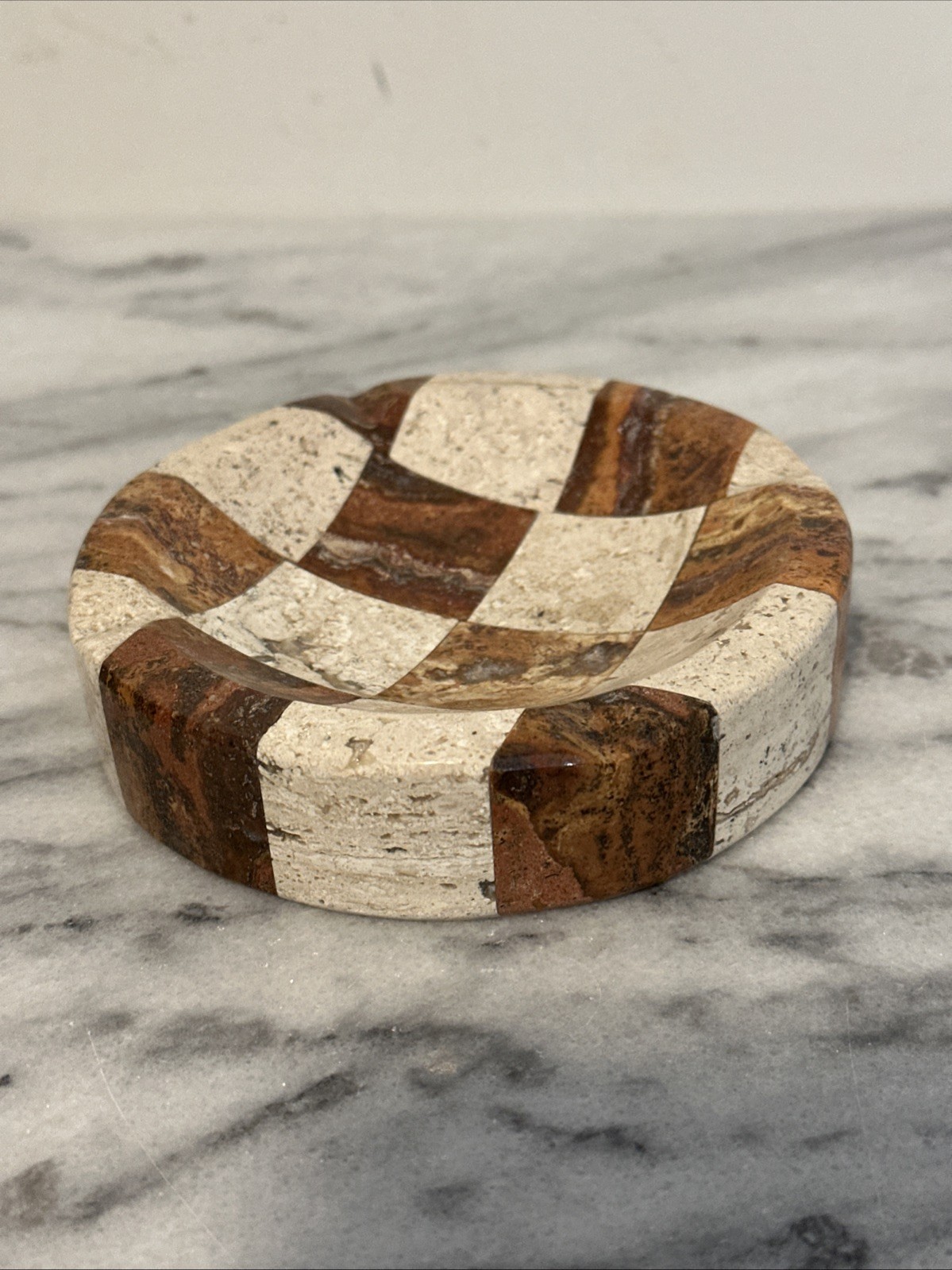 Marble Stone Checkered Ash Tray Catchall Natural Stone Soap Dish Multi Use