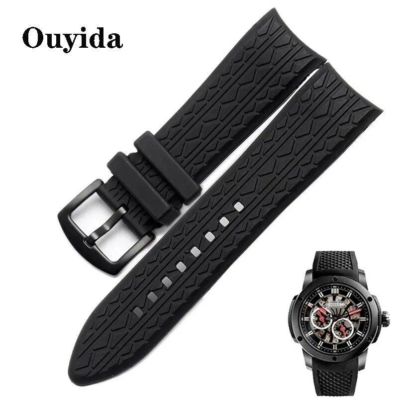 Silicone Watch Strap for Porsche P6612 Black Rubber Replacement Waterproof Band